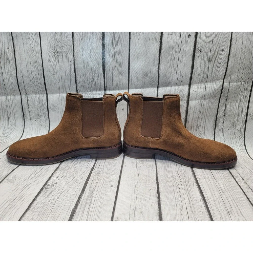 Cole Haan Judson Grand Mens 9M Chelsea Boots in Spiced Suede Raven Brown Leather